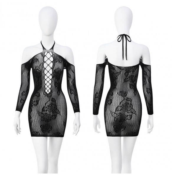 FEE ET MOI - Rose Mesh Hollow-Out Bodystocking (Black)